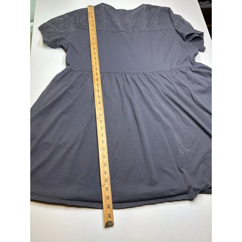 Torrid Dress Plus 2 2x Gray Knit Mini Eyelet Yoke Mini Skater Pockets - Picture 8 of 9